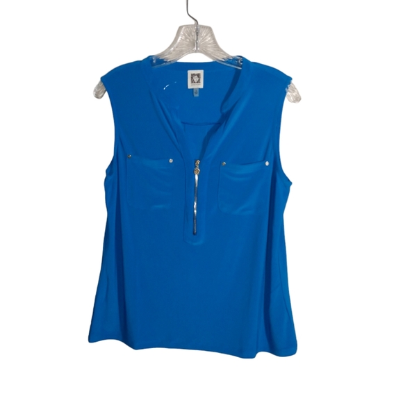 Anne Klein Tops - NWOT Anne Klein Sleeveless Front Zip Gold Hardware Blue Top Women's Size Small